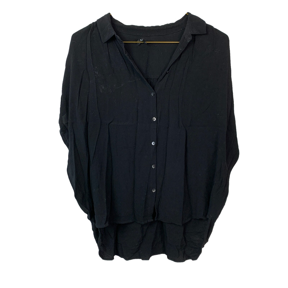 Madewell Central Drapey Camp Black Top Shirt Blouse XL F9367